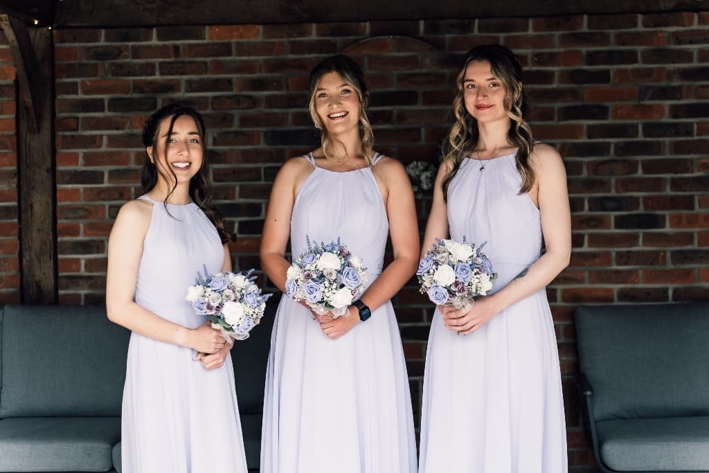 Bridesmaids in lavender dresses